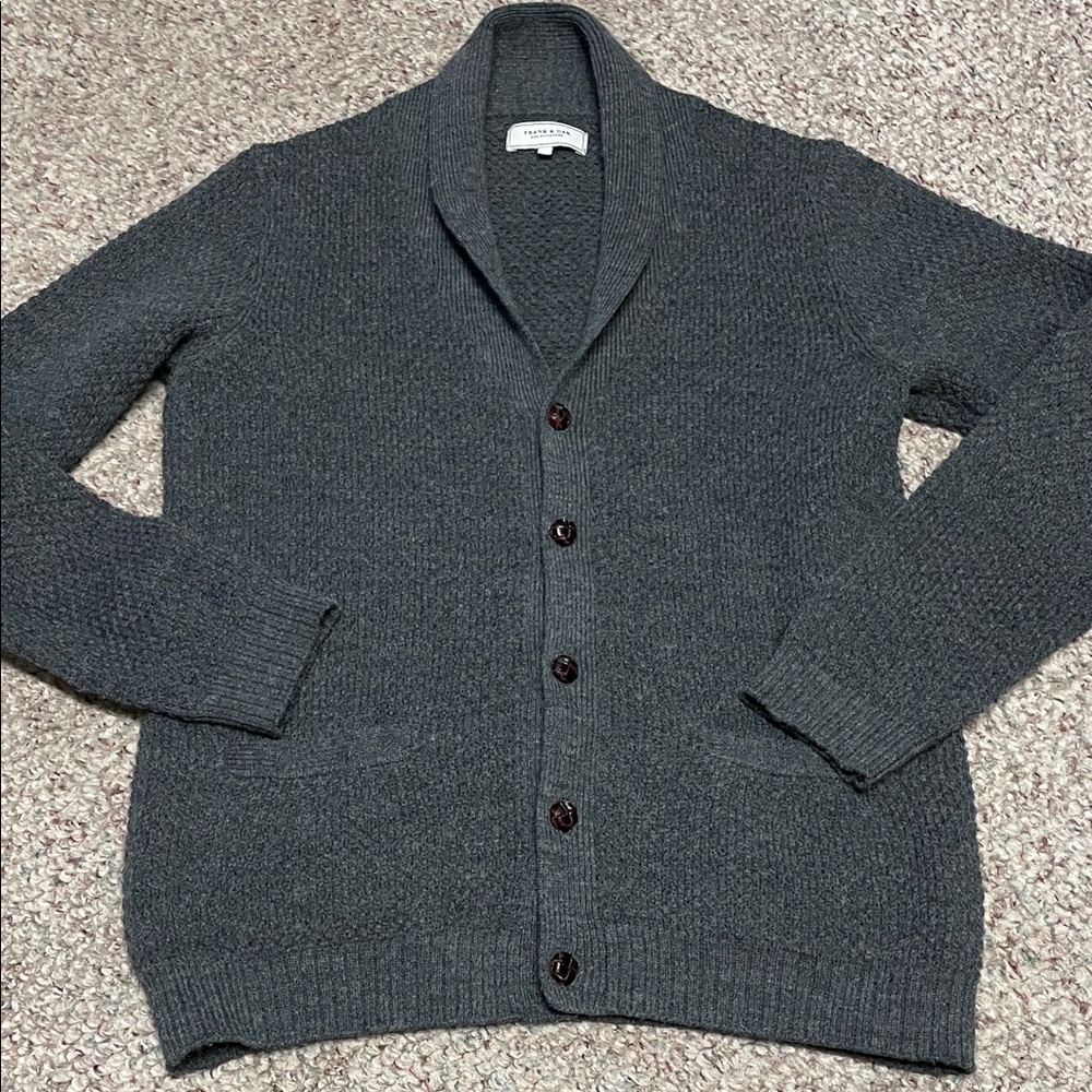 Frank & Oak Charcoal wool knit Cardigan Sweater with pockets